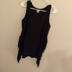 Black suede frayed top
